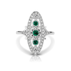 14KW EMERALD FASHION RING;DIAMOND=1/4 CTTW;EMERALD=1/5 CTTW