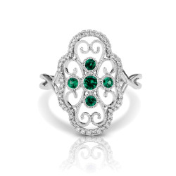 14KW EMERALD FASHION RING;DIAMOND=1/6 CTTW;EMERALD=1/5 CTTW