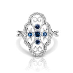 14KW SAPPHIRE FASHION RING;DIAMOND=1/6 CTTW;BLUE SAPPHIRE=1/5 CTTW