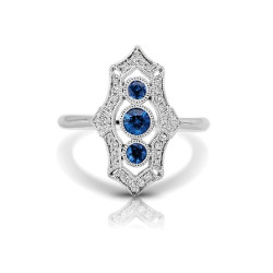 14K W SAPPHIRE & DIAMONDS FASHION RING;DIAMOND=1/6 CTTW;BLUE SAPPHIRE=3/8 CTTW