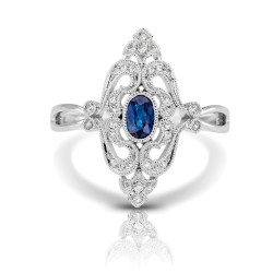 14K W SAPPHIRE & DIAMOND FASHION RING;DIAMOND=1/10 CTTW;BLUE SAPPHIRE=1/3 CTTW