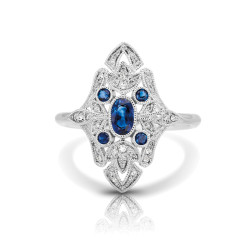 14K W SAPPHIRE & DIAMOND FASHION RING;DIAMOND=1/8 CTTW;BLUE SAPPHIRE=1/2 CTTW