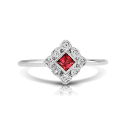 14K W RUBY & DIAMOND FASHION RING;DIAMOND=1/20 CTTW; RUBY=1/6 CTTW