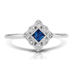 14K W SAPPHIRE & DIAMOND FASHION RING;DIAMOND=1/20 CTTW;BLUE SAPPHIRE=1/6 CTTW