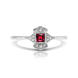 14K W RUBY & DIAMOND FASHION RING;DIAMOND=1/20 CTTW; RUBY=1/5 CTTW