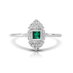 14K W EMERALD & DIAMOND FASHION RING;DIAMOND=1/20 CTTW;EMERALD=1/6 CTTW