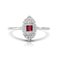 14K W RUBY & DIAMOND FASHION RING;DIAMOND=1/20 CTTW; RUBY-1/6 CTTW