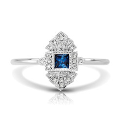 14K W SAPPHIRE & DIAMOND FASHION RING;DIAMOND=1/20 CTTW;BLUE SAPPHIRE=1/6 CTTW