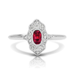 14K W RUBY & DIAMOND FASHION RING;DIAMOND=1/10 CTTW; RUBY=1/3 CTTW