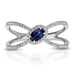 14K W SAPPHIRE & DIAMOND FASHION RING;DIAMOND=1/6 CTTW;BLUE SAPPHIRE=3/8 CTTW