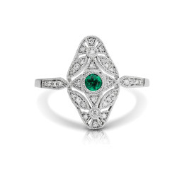 14K W EMERALD & DIAMOND FASHION RING;DIAMOND=1/8 CTTW;EMERALD=1/10 CTTW