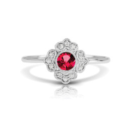 14K W RUBY & DIAMOND FASHION RING;DIAMOND=1/20 CTTW; RUBY=1/4 CTTW