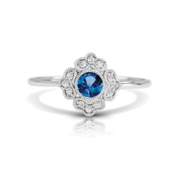 14K W SAPPHIRE & DIAMOND FASHION RING;DIAMOND=1/20 CTTW;BLUE SAPPHIRE=1/4 CTTW