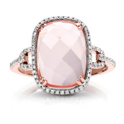 14K PINK QUARTZ & DIAMOND RING;DIAMOND=1/5 CTTW