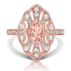 14KP MORGANITE DIAMOND RING;DIAMOND=1/2 CTTW;MORGANITE=1/2 CTTW