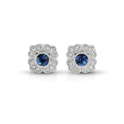 14KW SAPPHIRE & DIAMONDS EARRINGS;DIAMOND=1/8 CTTW;BLUE SAPPHIRE=3/8 CTTW