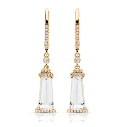 14K WHITE TOPAZ & DIAMOND EARRINGS;DIAMOND=1/8 CTTW