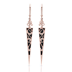 14K ROSE ONYX & DIAMOND EARRINGS;DIAMOND=1/8 CTTW