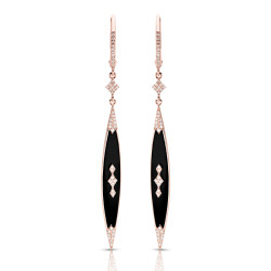 14K ROSE ONYX & DIAMOND EARRINGS;DIAMOND=1/5 CTTW