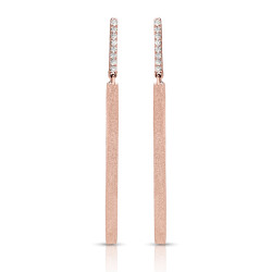 14K ROSE EARRINGS MATT FINISH;DIAMOND=1/10 CTTW