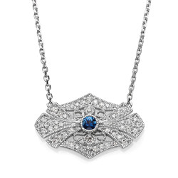 14KW SAPPHIRE & DIAMOND NECKLACE;DIAMOND=1/5 CTTW;BLUE SAPPHIRE=1/20 CTTW