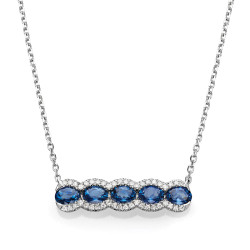 14KW SAPPHIRE & DIAMOND NECKLACE;DIAMOND=1/10 CTTW;BLUE SAPPHIRE=1 1/5 CTTW
