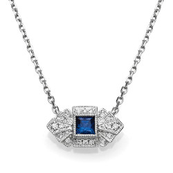 14KW SAPPHIRE & DIAMOND NECKLACE;DIAMOND=1/20 CTTW;BLUE SAPPHIRE=1/5 CTTW