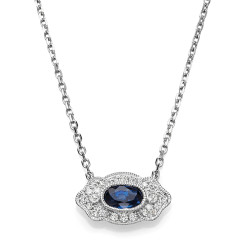 14KW SAPPHIRE & DIAMOND NECKLACE;DIAMOND=1/10 CTTW;BLUE SAPPHIRE=1/3 CTTW