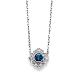 14KW SAPPHIRE & DIAMOND NECKLACE;DIAMOND=1/20 CTTW;BLUE SAPPHIRE=1/4 CTTW