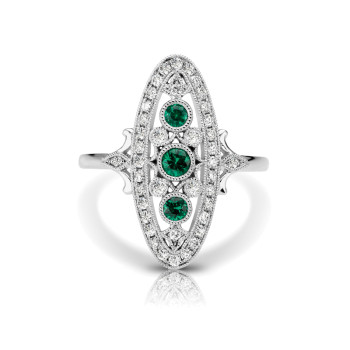 14KW EMERALD FASHION RING;DIAMOND=1/4 CTTW;EMERALD=1/5 CTTW