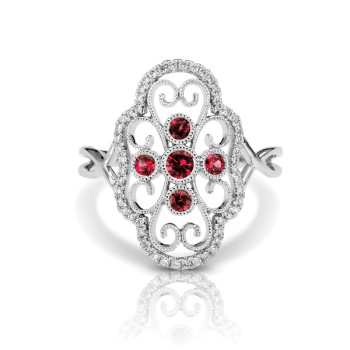 14KW RUBY FASHION RING;DIAMOND=1/6 CTTW; RUBY=1/5 CTTW