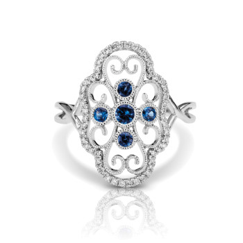 14KW SAPPHIRE FASHION RING;DIAMOND=1/6 CTTW;BLUE SAPPHIRE=1/5 CTTW