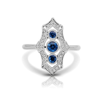 14K W SAPPHIRE & DIAMONDS FASHION RING;DIAMOND=1/6 CTTW;BLUE SAPPHIRE=3/8 CTTW