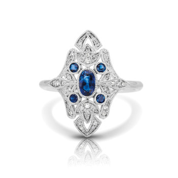 14K W SAPPHIRE & DIAMOND FASHION RING;DIAMOND=1/8 CTTW;BLUE SAPPHIRE=1/2 CTTW