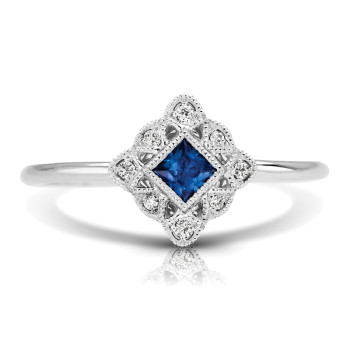 14K W SAPPHIRE & DIAMOND FASHION RING;DIAMOND=1/20 CTTW;BLUE SAPPHIRE=1/6 CTTW