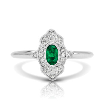 14K W EMERALD & DIAMOND FASHION RING;DIAMOND=1/10 CTTW;EMERALD=1/3 CTTW