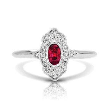 14K W RUBY & DIAMOND FASHION RING;DIAMOND=1/10 CTTW; RUBY=1/3 CTTW