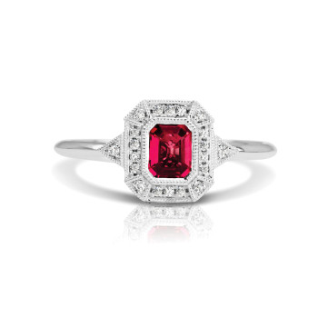 14K W RUBY & DIAMOND FASHION RING;DIAMOND=1/20 CTTW; RUBY=1/2 CTTW