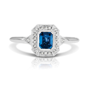 14K W SAPPHIRE & DIAMOND FASHION RING;DIAMOND=1/20 CTTW;BLUE SAPPHIRE=1/20 CTTW