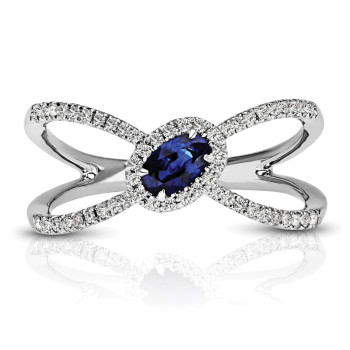 14K W SAPPHIRE & DIAMOND FASHION RING;DIAMOND=1/6 CTTW;BLUE SAPPHIRE=3/8 CTTW