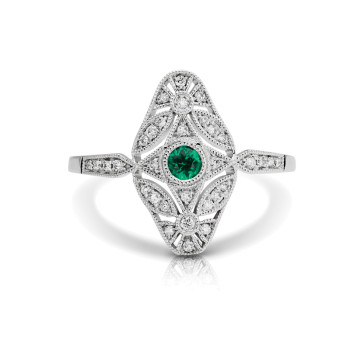14K W EMERALD & DIAMOND FASHION RING;DIAMOND=1/8 CTTW;EMERALD=1/10 CTTW