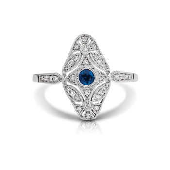 14K W SAPPHIRE & DIAMOND FASHION RING;DIAMOND=1/8 CTTW;BLUE SAPPHIRE=1/6 CTTW