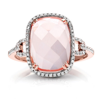 14K PINK QUARTZ & DIAMOND RING;DIAMOND=1/5 CTTW