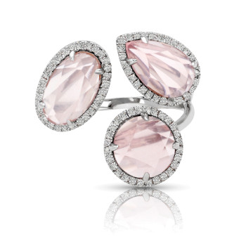 14K PINK QUARTZ & DIAMOND RING;DIAMOND=1/3 CTTW;PINK QUARTZ RD=1 3/8 CTTW;PINK QUARTZ PS=1 3/8 CTTW;