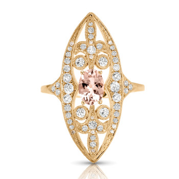 14KW MORGANITE DIAMOND RING;DIAMOND=1/2 CTTW;MORGANITE=5/8 CTTW