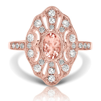 14KP MORGANITE DIAMOND RING;DIAMOND=1/2 CTTW;MORGANITE=1/2 CTTW