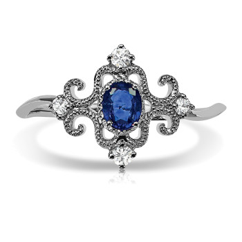14KT SAPPHIRE &  DIA RING