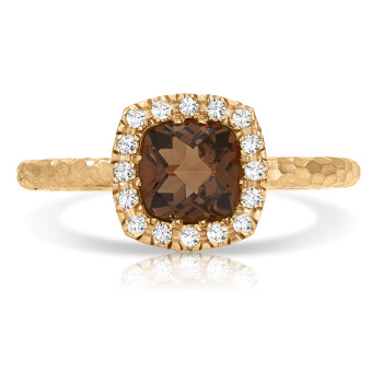 14K HALO SQ SMOKY QUARTZ CENTER