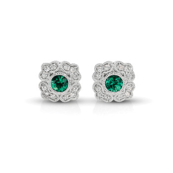 14KW EMERALD & DIAMOND EARRINGS;DIAMOND=1/8 CTTW;EMERALD=1/3 CTTW