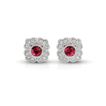 14KW RUBY & DIAMOND EARRINGS;DIAMOND=1/8 CTTW; RUBY=3/8 CTTW